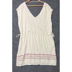 Universal Thread Women Cream V Neck‎ Drawstring Waist Dress Size 2X Cotton Blend